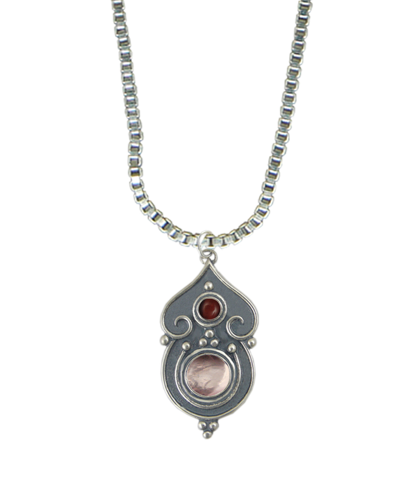 Sterling Silver Necklace Rose Quartz And Red Tiger Eye